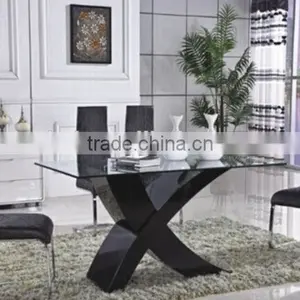 Black Wooden Base Glass Dining Table for Sale thumbnail-1