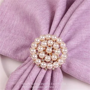 Factory Custom Rhinestone Gold Silver Napkin Ring With White Pearl Decoration thumbnail-2