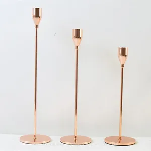 Wholesale Set of 3 Pieces Antique Wedding Rose Gold Black Pillar Tapered Metal Candle Stick Candlestick Holder For Home Decoration thumbnail-3