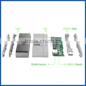 USB 3.0 to 3 Ports USB 3.0 Hub With RJ45 10/100/1000Mbps Gigabit Lan Adapter thumbnail-4
