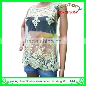 Manufacturer Offer Ladies Embroidery White Lace Sleeveless Blouse thumbnail-2