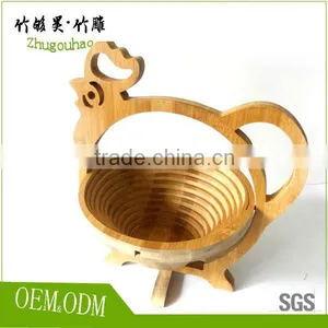 High Quality Top Solid Bamboo Constructions Animal Chicken Bamboo Folding Fruit Basket thumbnail-1
