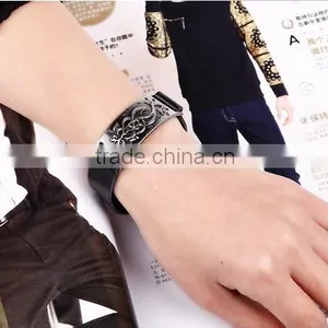 Black New Style Genuine Leather Bracelet Men Cuff Bracelet Wristband thumbnail-2