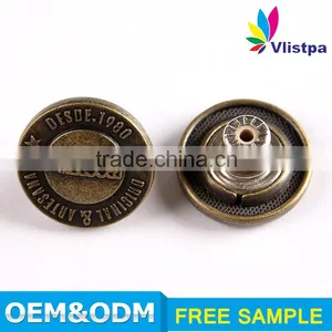 Brass Wholesale Engraved Logo Flat Metal Tack Decorative Types of Buttons for Jeans thumbnail-1