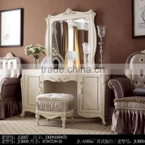 Royal European French Furniture Antique White Bedroom Sets Bed Bedside Table Wardrobe Dressing Table Bench Commode Chair thumbnail-3