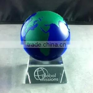 Blue Crystal Glass Globe Paperweight With Base OSM028 thumbnail-1
