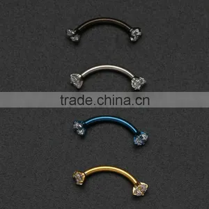Surgical Steel CZ Paved Prong Setting Custom Barbell Curved Eyebrow Piercing thumbnail-2