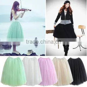 Fashion Women Bohemian Mesh Ball Gown Skirt A-Line Pleated Midi Swing Skirt thumbnail-1