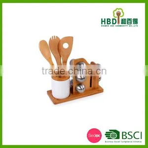 Bamboo Kitchen Tool Kitchen Glass Spice Jar With Bamboo Utensil Holder thumbnail-2