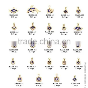 14K Solid Gold Turkish Evil Eye Amulet Pendant Charm thumbnail-1