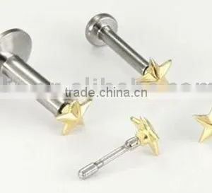 Stainless Steel Internally Threaded Star Labret Rings Body Piercing Jewelry thumbnail-1