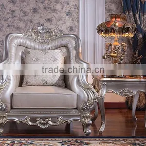 Graceful European Noble Living Room Furniture Genuine Leather Sofa Set thumbnail-2
