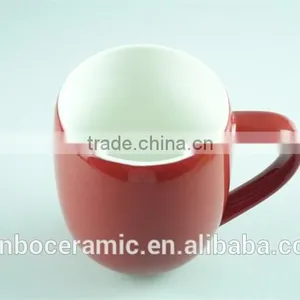 Red Colored Ceramic Stoneware Milk Mug With Handle / Unique Shaped Glazed Mugs thumbnail-2