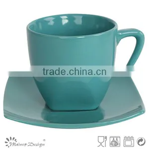Stoneware Color Glaze Square Shape Cup and Saucer thumbnail-5