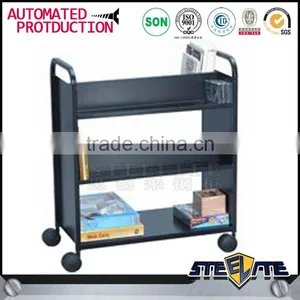 Library Double Sided Book Trolley Mobile Steel Book Cart For Sale thumbnail-5