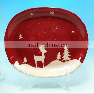 2012 Novelty Red Ceramic Christmas Plate thumbnail-1