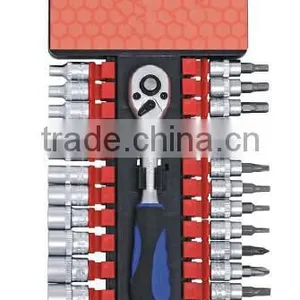 High Quality 27pcs 1/4" Dr. Sockets&bits Set / Ratchet Wrench Set thumbnail-1
