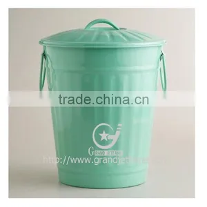 Kitchen Colorful Galvanized Metal Garbage Can Trash Can Waste Bin thumbnail-3