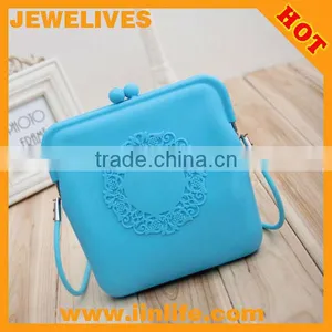 Sky Blue Embossment Lace Fashion Function Silicon Coin Bag Pouch Wallet Cellphone Mobile Silicon Cosmetic Bag Purse thumbnail-1