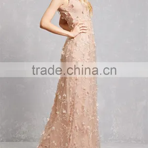 China Guangzhou Clothing OEM Sleeveless Taupe Cherry Blossom Chiffon Gown thumbnail-2