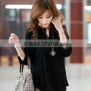 2015 Plus Size Women Clothing Ladies Slim 6XL Floral Lace Blouse Palace Three Quarter Sleeve Cardigan Shirt thumbnail-1