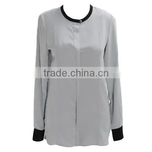 Factory Latest Designs Long Sleeves Round Collar Ladies Silk Blouses Chiffon Blouse 2015 thumbnail-4
