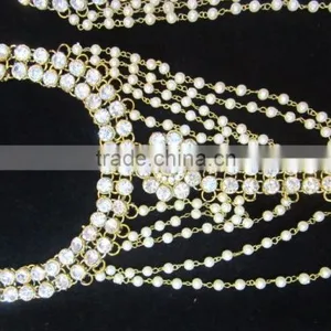 GOLD Tone Crystal Pearl PAYAL Anklets Toe Ring Barefoot Sandal thumbnail-4