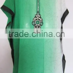 GREEN Georgette Shaded CAFTAN Kaftan Tunic Poncho Zip Cover up thumbnail-1