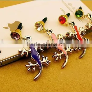 Cute Gecko Mobile Phone Accessories Jewelry Fashion Metal Gold Phone Dust Plug in Bulk thumbnail-2