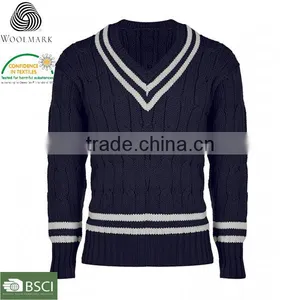 Man Sweater 100% Merino Wool, V- Neck Mens Wool College Sweater thumbnail-1