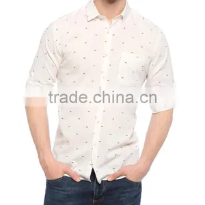 White Patterned Long Sleeve Buttonless Shirt thumbnail-1