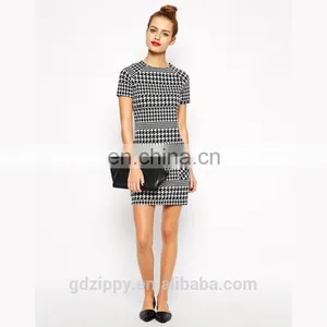 2015 Women Latest Fashion Dress New Look Dog Tooth Print Dress thumbnail-5