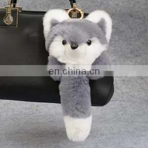 Fox Shaped Rex Rabbit Fur Keychain thumbnail-2