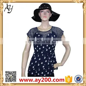 Women Flower Printed T-shirt Cheap T Shirt Chiffon Long Shirt With Lace thumbnail-1
