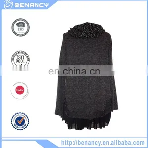 Women Tunic Pure Color Pleated Shirt With Embroidery High Neck Winter Causal Tunic Tops thumbnail-2