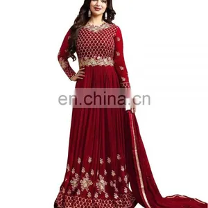 Women's Royal Red Color Engagement Wear Anarkali Suits Semi Stitched Suits 2017 thumbnail-1