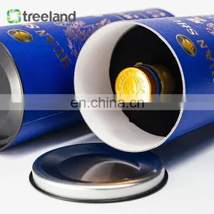 Fancy Stamping Cylinder Wine Bottle Paper Tube Boxes Metal Lid Carton Tube for Wine thumbnail-2