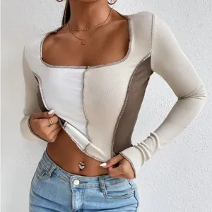 Women Top-stitching Square Neck Crop Tee thumbnail-2