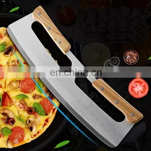 Amazon Hot Sell Pizza Cutter Slicer Knife With Double Wooden Handle Stainless Steel Pizza Cutter Pizza Tools thumbnail-1