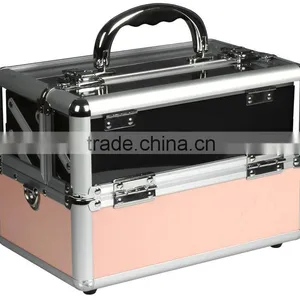 Aluminum Makeup Train Case Clear Acrylic Top, Travel Cosmetic Box W/2 Trays, Mirror and Shoulder Strap,Pink Beauty Cosmetic Case thumbnail-2