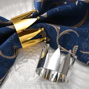 Shiny Gold And Silver Colored Napkin Ring With Crown Shaped thumbnail-1
