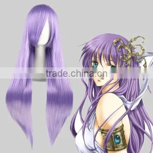 High Quality 80cm Long Straight Saint Seiya -Athena Light Purple Synthetic Anime Wig Cosplay Hair Wig Party Wig thumbnail-1