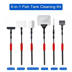 Boxtech Fish Tank Cleaner 6 in 1 Kit,Adjustable Long Handle Aquarium Cleaning Tool Set thumbnail-5