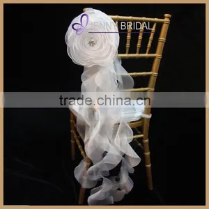 C181A Cheap Elegant White Ivory Organza Ruffle Chair Sash for Weeding thumbnail-1