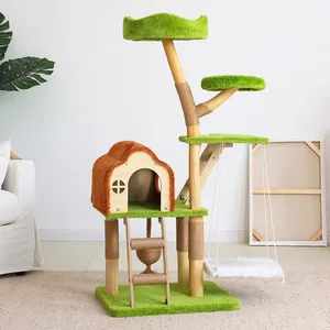 Multi Level Cat Tree With Wooden House and Sisal Ladder for Pet Play and Rest thumbnail-5