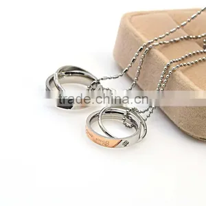 Fashion Silver and Gold Plated Stainless Steel Double Rings Jewelry Pendant Supplier's Choice thumbnail-3