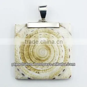 Stunning Square Cut Shell Spiral Pendant Set In Sterling Silver thumbnail-1