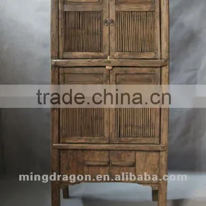 Chinese Antique Furniture Pine Wood Natural Wood Color Four Door Cupboard thumbnail-1