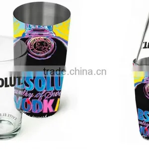750ML New Design Full Color Decorated Stainless Steel and Glass Cocktail BOSTON Shaker thumbnail-1