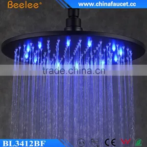 12'' Round Black Top Shower SS304 Wall Mounted Color Changing LED Shower Head thumbnail-1